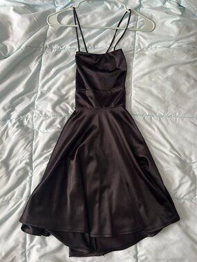 VIDA Black Satin Mini Dress Women's Small Little Black Dress Formal Party Chic